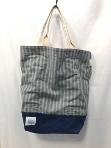 ROOTOTE 2way トートバッグ ストライプ グレー系xブルー ルートート B15