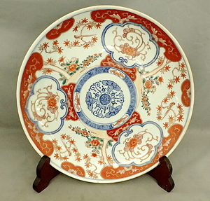 有田焼 35,5cm 伊万里焼 　赤絵　印判　紅葉　牡丹　窓 伊万里　 IMARI　ARITA WARE　 レトロ 中古　