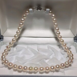 【9.0-9.5mm】アコヤ真珠 43.5cm 大珠 干渉色 ホワイト ネックレス 本真珠 アクセサリー SILVER pearl あこや パール