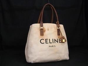 1円 CELINE セリーヌ ホリゾンタルカバ キャンバス×レザー トートバッグ ショルダー 肩掛け レディース ベージュ系×ブラウン系 BI8830