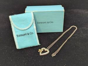 THR-807　TIFFANY&Co.　ティファニー　ハート　リボン　ネックレス　オープンハート　SV925×K18YG　コンビ　ペンダント　アクセサリー