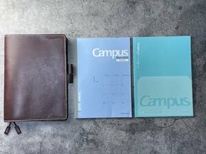 【手縫】CampusセミB5ダイヤリー＆ノート用ワインレッド本革カバー（角花飾）２本しおり付き