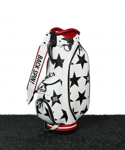 【正規品】BACK SPIN! STAR PU Tour Golf Bag バックスピン 合皮キャディバッグ 星柄 9型 ホワイトxブラック 47インチ対応 9.0型 おしゃれ