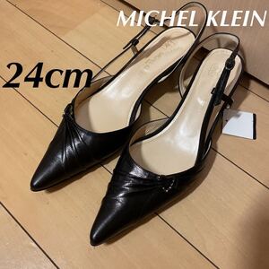 新品 14490円 MK MICHEL KLEIN サンダル ブラック 24cm タグ付 未使用 靴 ローパンプス 本革 ミッシェルクラン フォーマル 結婚式 日本製