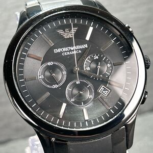 美品 EMPORIO ARMANI エンポリオアルマーニ AR 1451 腕時計 クオーツ アナログ クロノグラフ ブラック文字盤 ステンレス 動作確認済み