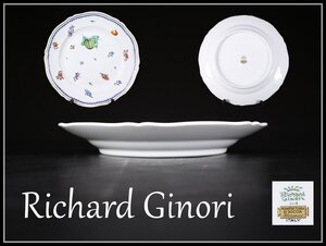 【吉】CJ372 【Richard Ginori】 リチャードジノリ 色絵果物小花紋 プレート 大皿 幅31㎝ 美品！