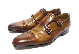 良品 MAGNANNI マグナーニ ダブルモンクストラップ ドレスシューズ 17101 カーフ レザー ブラウン パティーヌ メンズ 40 ビジネスシューズ