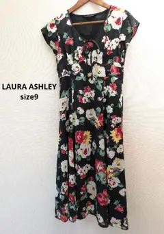 超美品　LAURA ASHLEY　ワンピース　膝丈　花柄　黒　size9