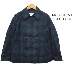 【送料込】 MACKINTOSHPHILOSOPHY マッキントッシュフィロソフィー コート グリーン ネイビー チェック ショートピーコート 36 S /964194