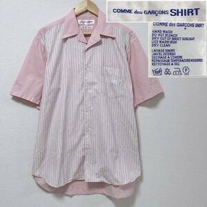 90s 初期 刺繍タグ コムデギャルソン SHIRT クレイジーパターン チェック ストライプ 半袖 オープンカラー シャツ VINTAGE archive 4050390