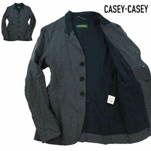 極美品 希少 CASEY CASEY ケイシー ケイシー 3Bリネンジャケット サイズXS 小紋柄 ドット切替 リネン100% フランス製 ネイビー 春夏モデル