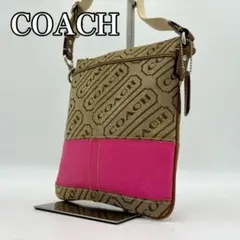 美品　美品　COACH　コーチ　ショルダーバッグ　斜め掛け　キャンバス　ロゴ