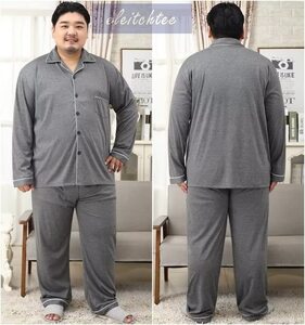 大きいサイズ 3XL 敏感肌の方も安心 大きい メンズ パジャマ ルームウェア ゆったり 綿 長袖 吸汗 通気 肌に優しい 薄手 部屋着 グレー