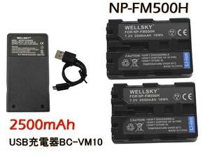 NP-FM500H 2個 互換バッテリー & Tyep-C USB 充電器 1個 残量表示可能 α99 α99 II α77 α77 II α65 α58 α57 ソニー Sony SLT-A65V 