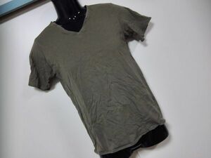 kkyj1803 ■ TK TAKEO KIKUCHI ■ タケオキクチ Tシャツ カットソー トップス 半袖 Vネック コットン カーキ 2 M