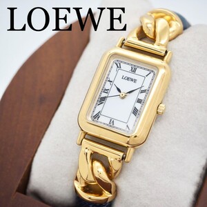 169 LOEWE 時計　レディース腕時計 ゴールド ネイビー スクエア