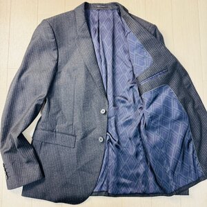 52 XL-XXL相当★アルマーニ/EMPORIO ARMANI マルチ総柄 ウールジャケット テーラード シングル ブレザー 起毛ストライプ メンズ グレー