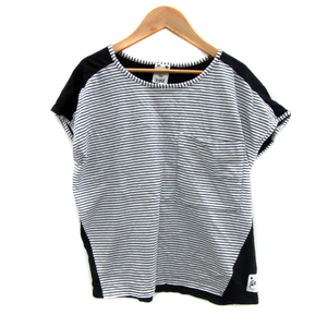 エックスガール x-girl Tシャツ カットソー 半袖 ラウンドネック ボーダー柄 バックロゴプリント 1 黒 ブラック 白 ホワイト レディース