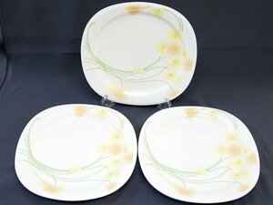 中古【Noritake ノリタケ】Versatone バーサトーンカリフパレス プレート×3枚 角皿 24.7cm 花柄 食洗器OK 電子レンジ・オーブンOK