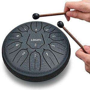 スリットドラム スチールタングドラム LEKATO 金属ドラム 11音 6インチ 打楽器 マレット 収納バッグ付き 瞑想 ヨガ 禅 (ネイビーブ