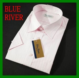 1BLUE RIVER 半袖 レギュラーカラーシャツ 44 ピンク ストライプ