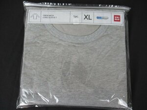 【直接引取不可】②K. UNIQLO/ユニクロ クルー ネック ロング Tシャツ グレー サイズXL(胸囲104～112) 綿50％/ポリ50％ 未開封品