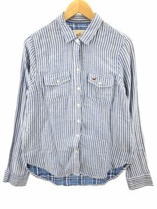 Hollister ホリスター ストライプ ネル シャツ sizeS/白×青 ◇■ ☆ dlb8 レディース