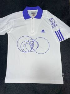 即決 送料無料 サッカー 日韓ワールドカップ 襟付きジップ付きプラシャツ アディダス製 2XSサイズ ホワイト 白
