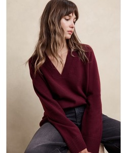 「BANANA REPUBLIC FACTORY STORE」 Vネックニット X-SMALL ワイン レディース