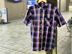 L 【新品】 LRG エルアールジー USA正規品 チェック柄 パープル 紫 Purple 半袖 ボタンシャツ 綿100% ストリート オーバーサイズ