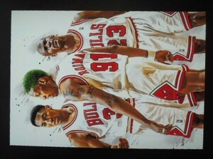 A4 額付き ポスター マイケルジョーダン Michael Jordan スコッティピッペン Scottie Pippen デニスロッドマン Dennis Rodman ブルズ