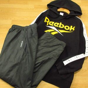 ◎Reebok リーボック M 上下セット◆厚手 裏起毛 パーカー&ナイロンパンツ 秋冬！◆メンズ 黒xグレー◆BA1019