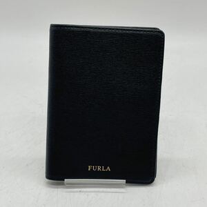 KO1105□FURLA フルラ レザー パスポート ケース カードケース ブラック 状態良好