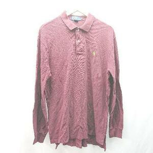 ◇ Polo by Ralph Lauren ポロ バイ ラルフローレン ポロ襟 カジュアル 長袖 ポロシャツ サイズL ボルドー レディース E