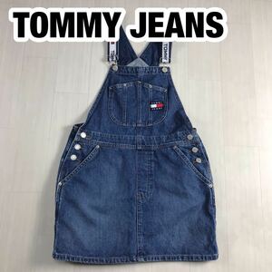 TOMMY JEANS トミージーンズ サロペットスカート デニム S インディゴブルー ジャンパースカート フラッグタグ 刺繍ロゴ