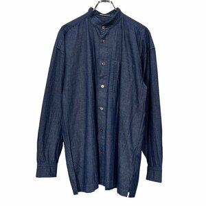 ISSEY MIYAKE MEN 【men3375I】 91AW インディゴ染めコットンツイルバンドカラーシャツ Archive 90s 本人期 三宅一生 ノーカラー AR