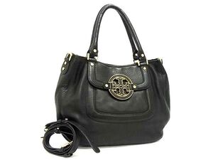 1円 ■美品■ TORY BURCH トリーバーチ アマンダ レザー 2WAY トートバッグ ショルダー 肩掛け レディース ブラック系 BI8051