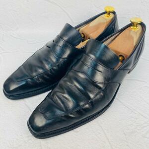 【希少】Crockett&Jones クロケットアンドジョーンズ フルサドル コインローファー 黒 ブラック 7 25.5cm 革靴 ロングノーズ レザーソール