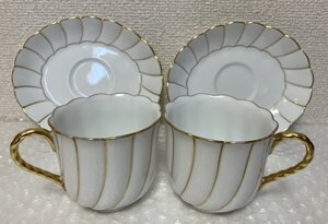 ノリタケ Noritake ダイヤモンドコレクションDIAMOND COLLECTION オーバルカップ＆ソーサー ２客セット 西洋陶磁 金彩 茶会 茶事 駒A 貴62