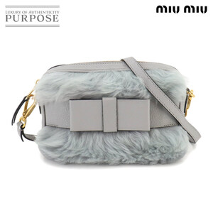 新品同様 ミュウミュウ MIUMIU ファー ショルダー バッグ レザー グレー 5BH082 ゴールド 金具 Shoulder Bag 90261007