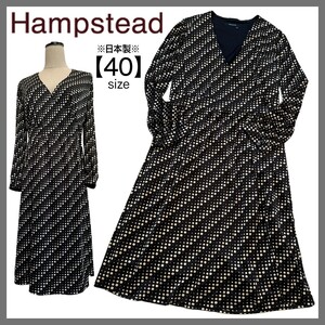 Hampstead ハムステッド ドットプリント カシュクール ワンピース 長袖 大人 上品 おしゃれ スタイルアップ きれいめ 黒ブラック 日本製 40