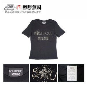 F352(40).. MOSCHINO モスキーノ Tシャツ ロゴ スタッズ レディース ブラック