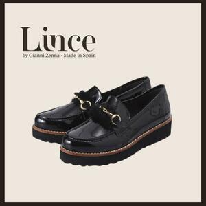 ○★新品 未使用 LINCE ビットファーローファー 定番レザーシューズ ブラック 37○●