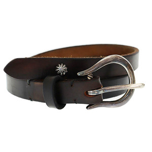 ラリースミス LARRY SMITH TWISTED BUCKLE LONG BELT ツイスト バックル ロゴ コンチョ レザー ベルト 30 黒 ブラック ▲241226 メンズ