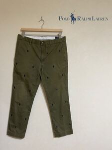 【良品】 Polo Ralph Lauren ポロ ラルフローレン 総ロゴ柄 ストレッチ スリムフィット パンツ チノパン ボトムス サイズ31-32