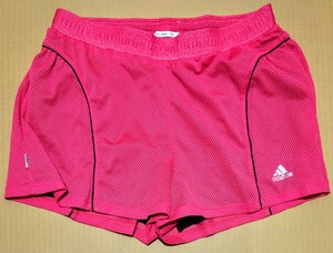 中古●adidas レディース ショートパンツ ピンク×ブラック LLサイズ 短パン 部活 スポーツウェア 女子用 ランニング アディダス 匿名 