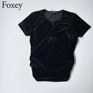 FOXEY NEW YORK フォクシーニューヨーク ベロアブラウス　トップス Tシャツ　カットソー　半袖　リボン レディース