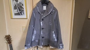 TMT ショールカラー ピーコート ペンキ&ダメージ加工 記載Size=L(説明欄実寸あり)　 コート ピーコート ジャケット ダメージ加工 レア