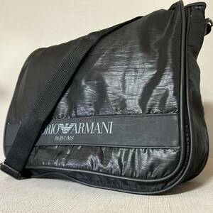 【極美品/希少】EMPORIO ARMANI エンポリオアルマーニ ショルダーバッグ メッセンジャー メンズ ビジネス スポーツ A4可 斜めがけ ブラック