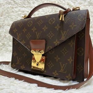 極美品 LOUIS VUITTON ルイヴィトン モノグラム モンソー ハンドバッグ 2WAY ショルダーバッグ ブラウン 斜め掛け M51185 鍵付き